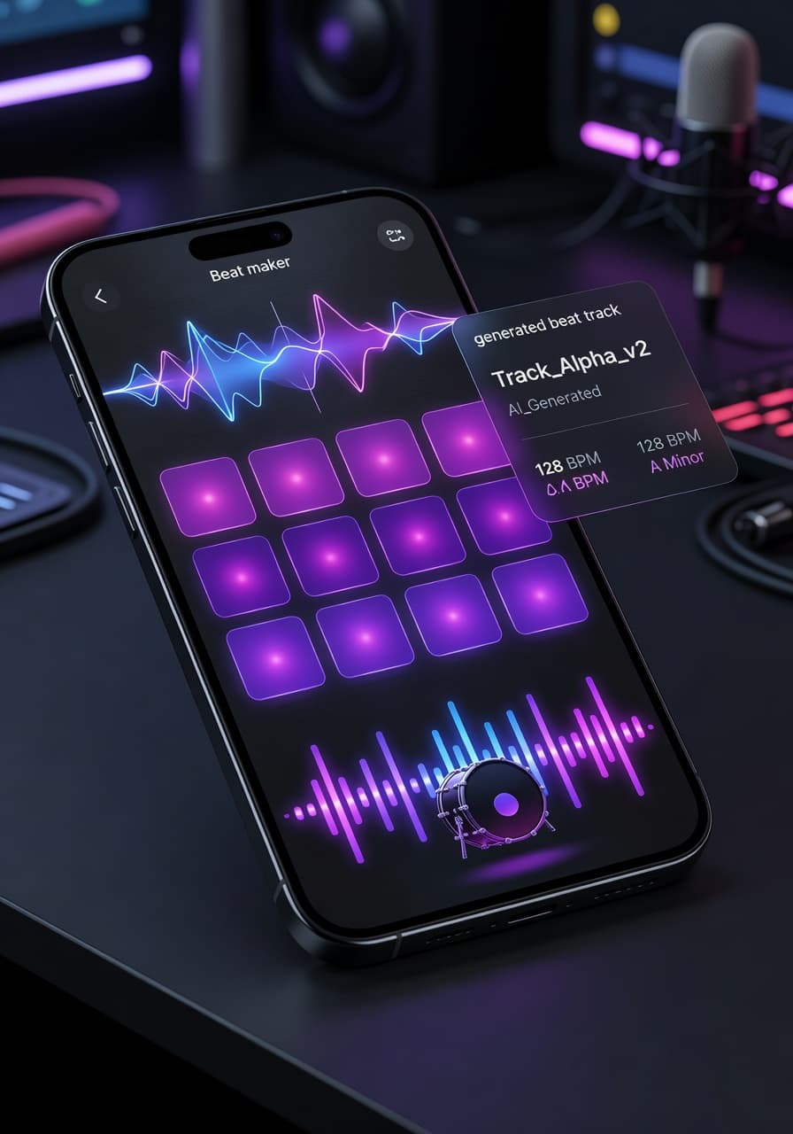 AI beat maker interface inside the Beatbot AI music generator app on iPhone